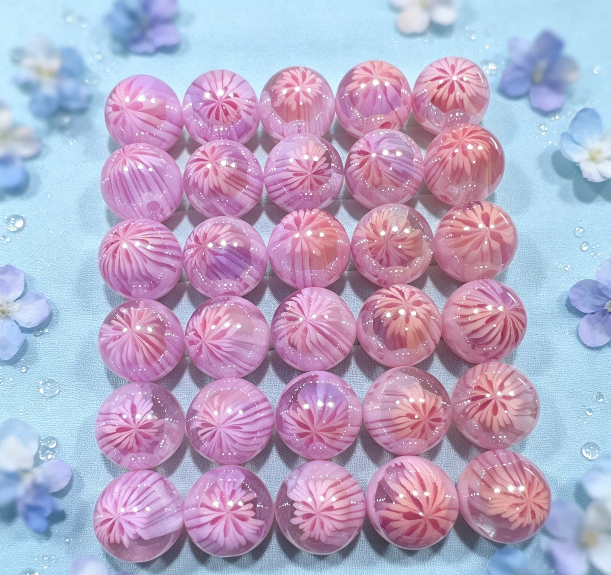 手作りレジンビーズ 内花柄 丸玉 アクセサリーパーツ DIYブレスレット素材16ミリ
