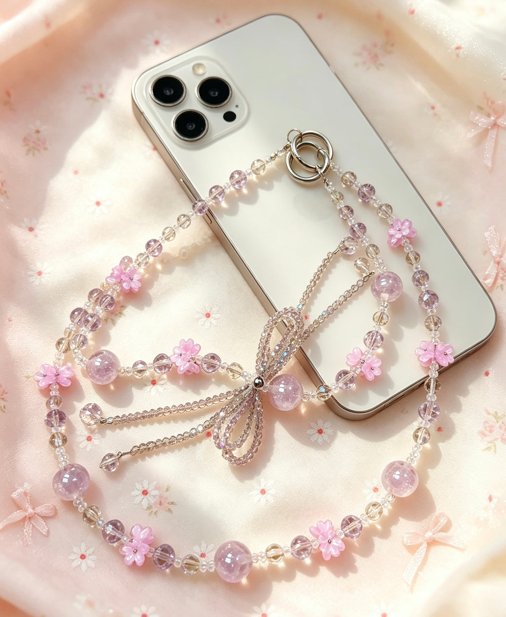 花ビーズ スマホショルダーチェーン 手作りクロスボディ