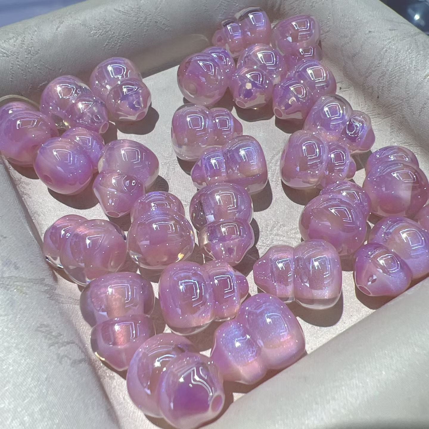 オーロラパープル2連ビーズ DIYハンドメイド素材