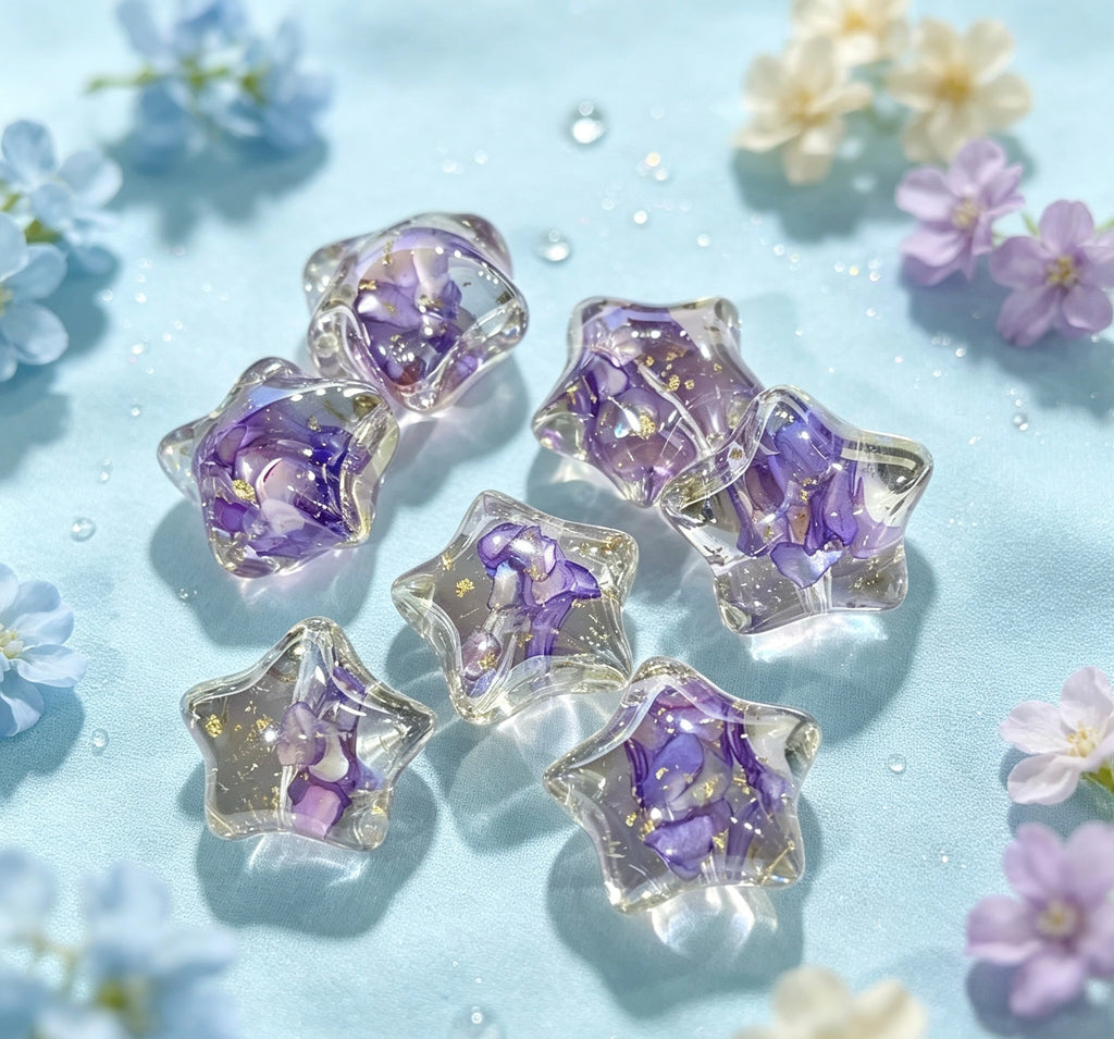 【22mm】スター形メッキレジン穴あきビーズ 散り珠 DIYアクセサリーパーツ