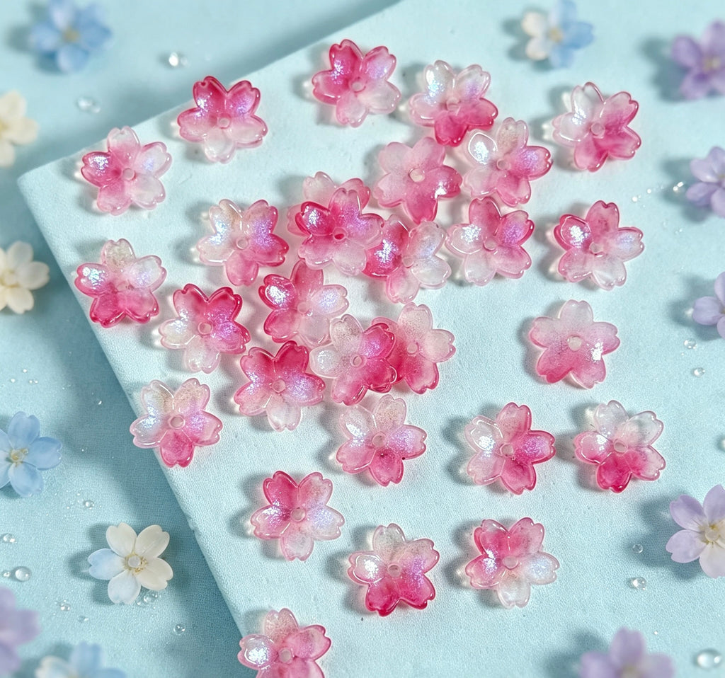 【開封】桜花パーツ、五弁桜ガラスビーズ DIYアクセサリー