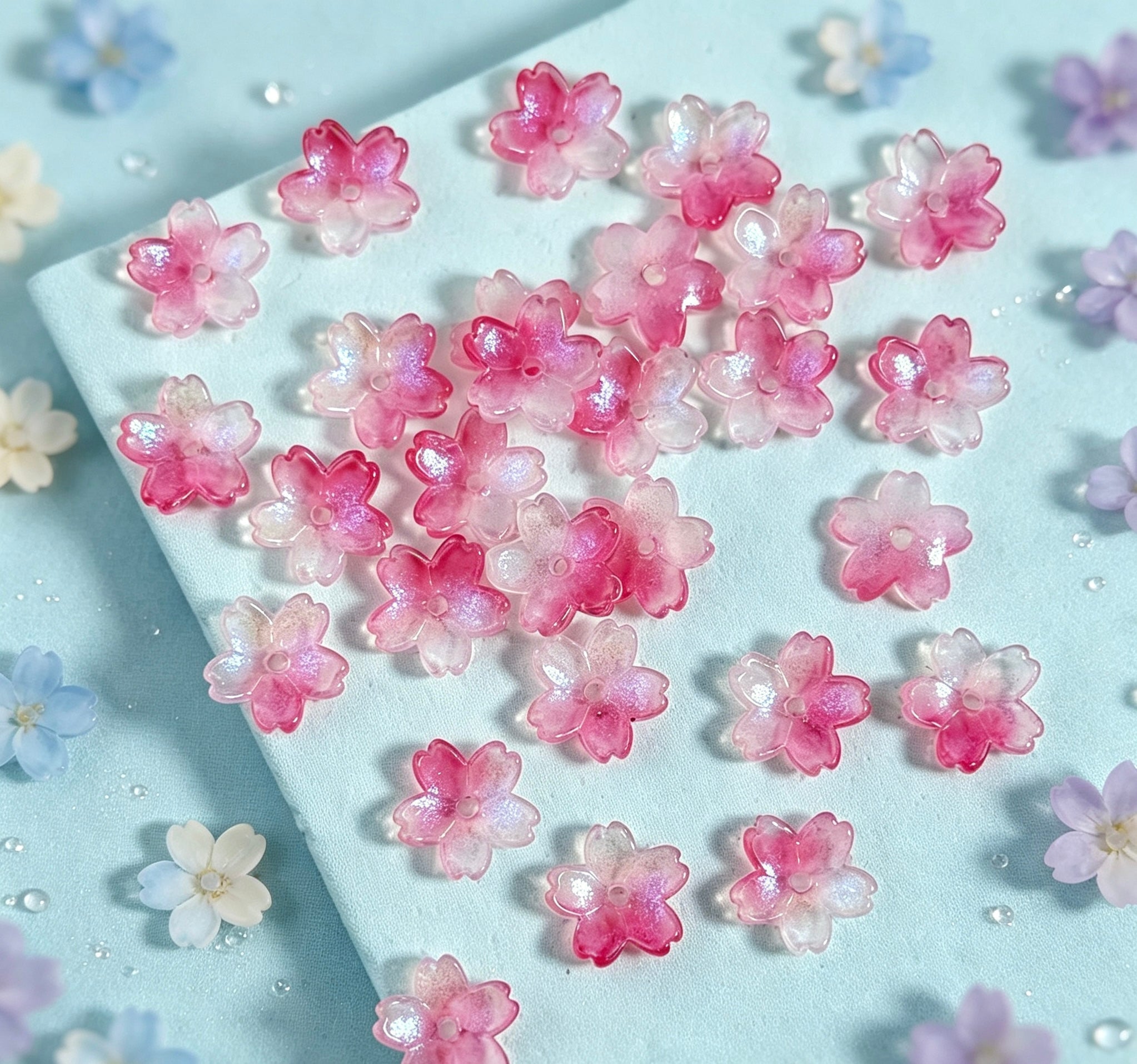 【開封】桜花パーツ、五弁桜ガラスビーズ DIYアクセサリー