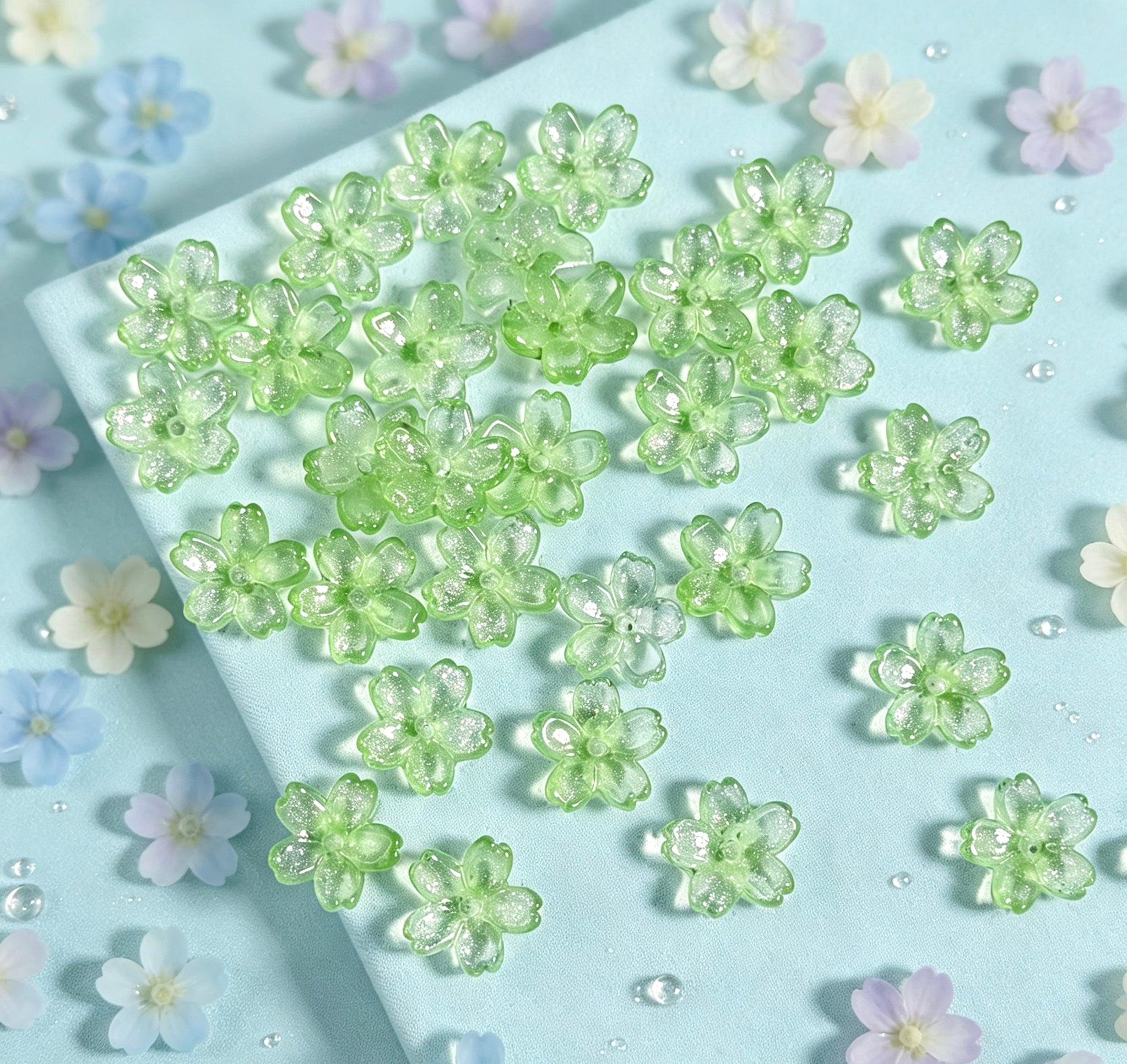 【開封】桜花パーツ、五弁桜ガラスビーズ DIYアクセサリー