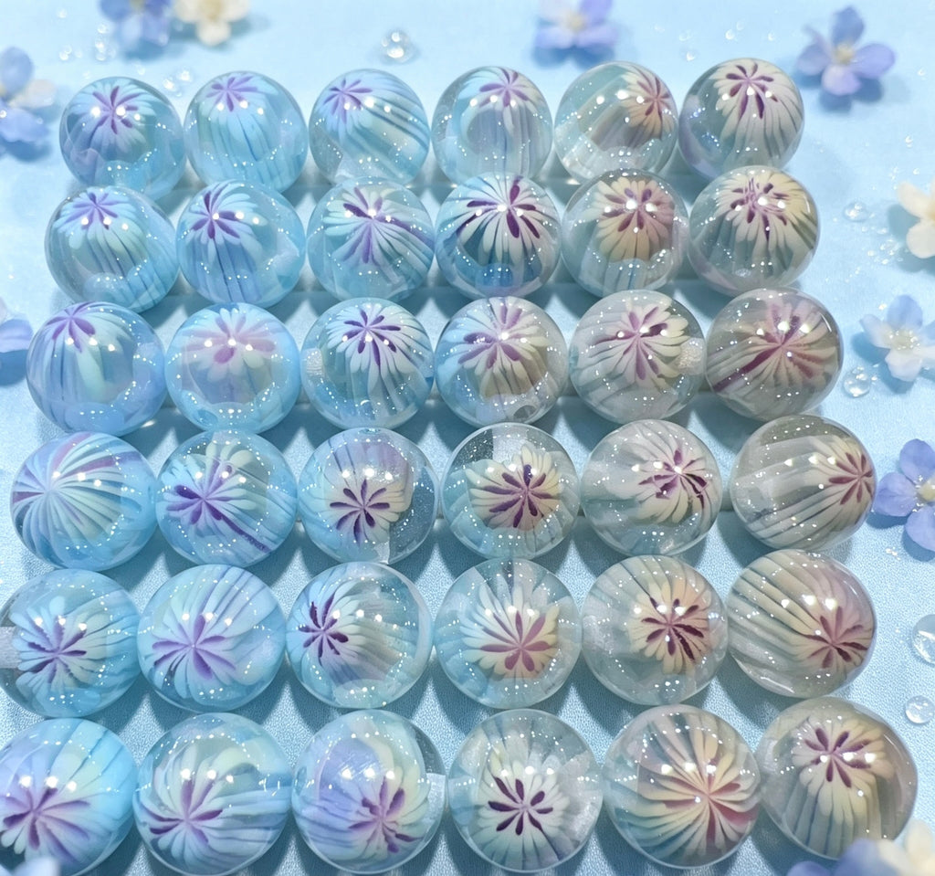 手作りレジンビーズ 内花柄 丸玉 アクセサリーパーツ DIYブレスレット素材16ミリ
