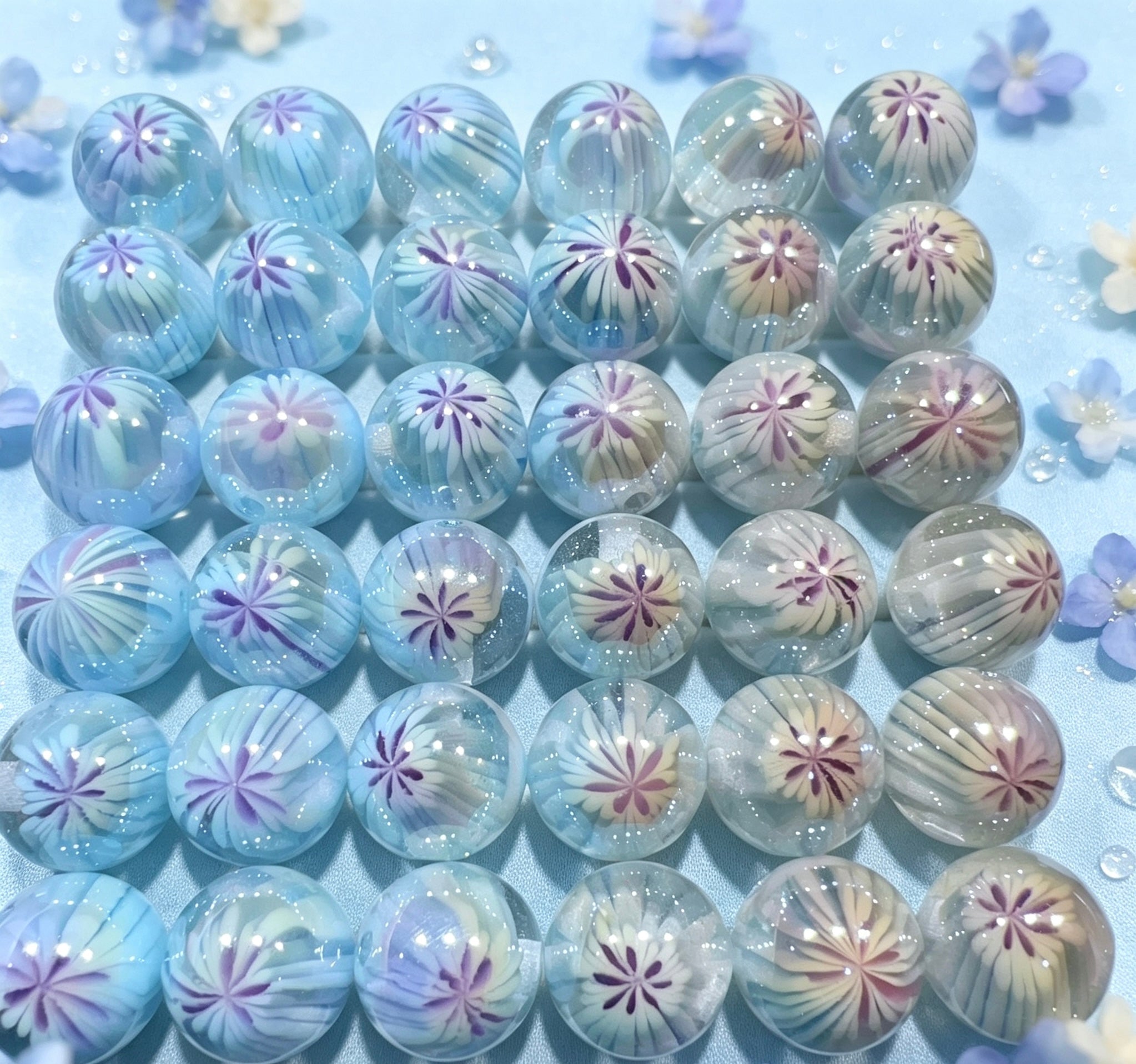 手作りレジンビーズ 内花柄 丸玉 アクセサリーパーツ DIYブレスレット素材16ミリ