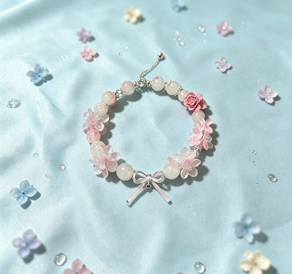 高品質 細工凝ったガラス桜ブレスレット