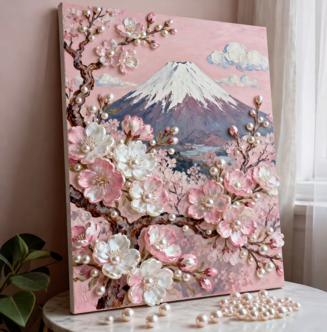新作DIYパールアート「富士山と桜」シリーズ 貼るだけパール絵 お部屋飾り