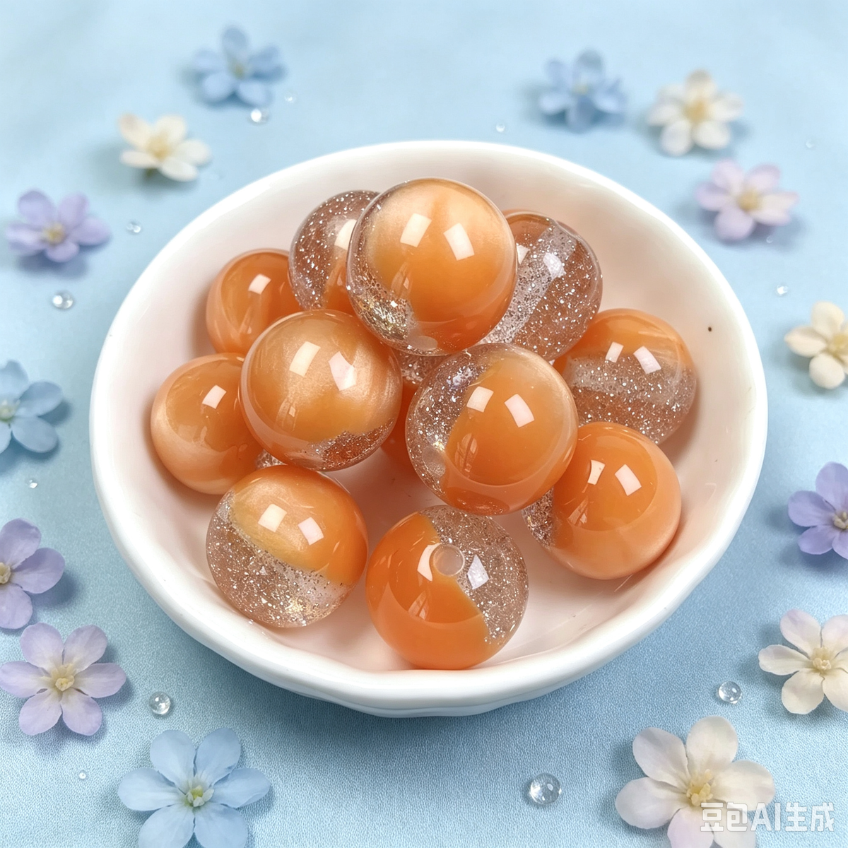 16mm星屑ラメキャッツアイ風レジン丸ビーズ DIY手作りパーツ