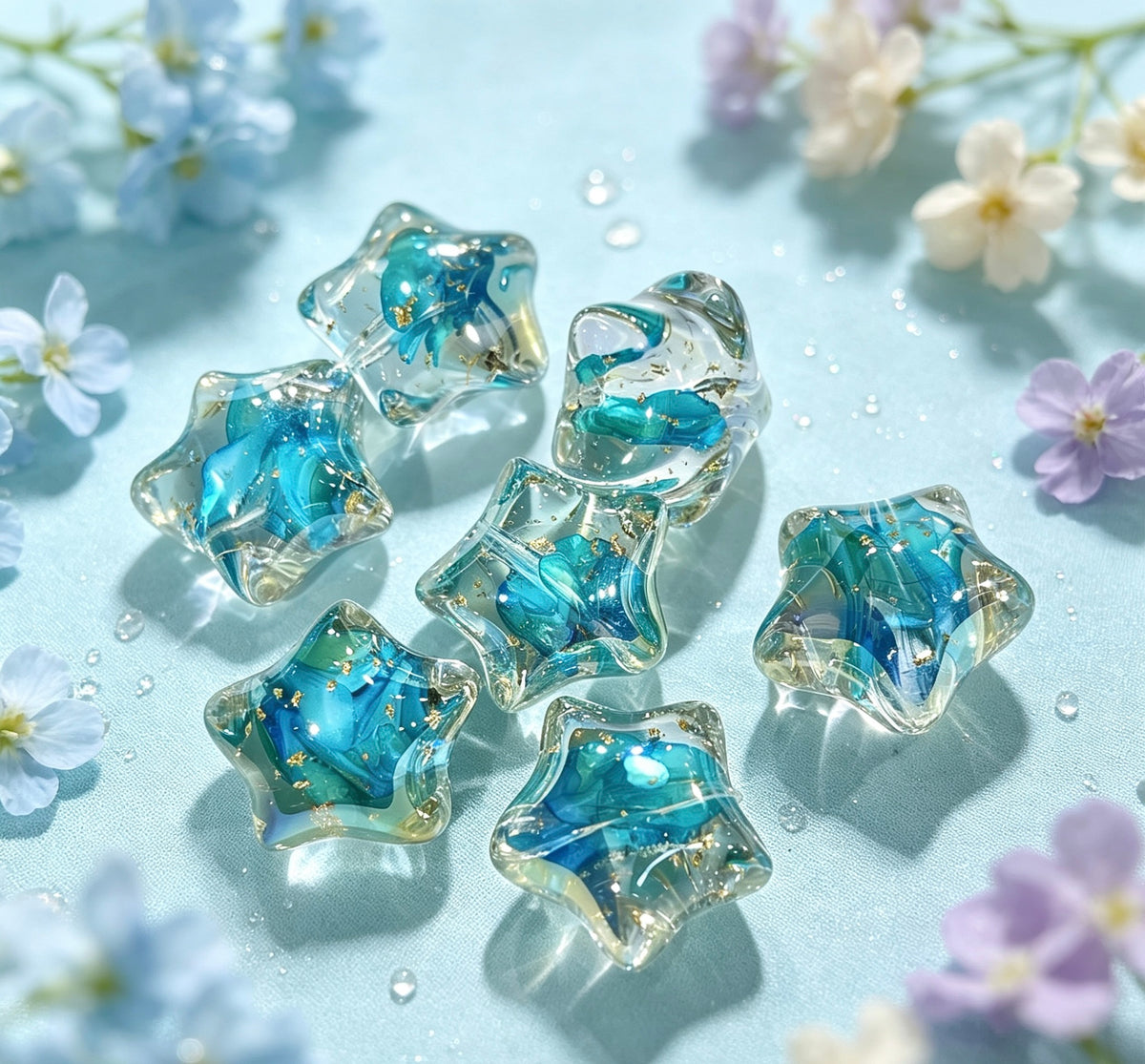 【22mm】スター形メッキレジン穴あきビーズ 散り珠 DIYアクセサリーパーツ