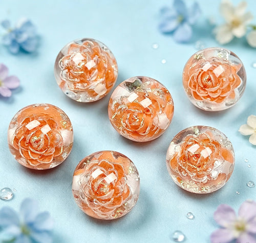 16mm 蓄光花柄レジンビーズ 丸玉 ハンドメイド アクセサリー パーツ