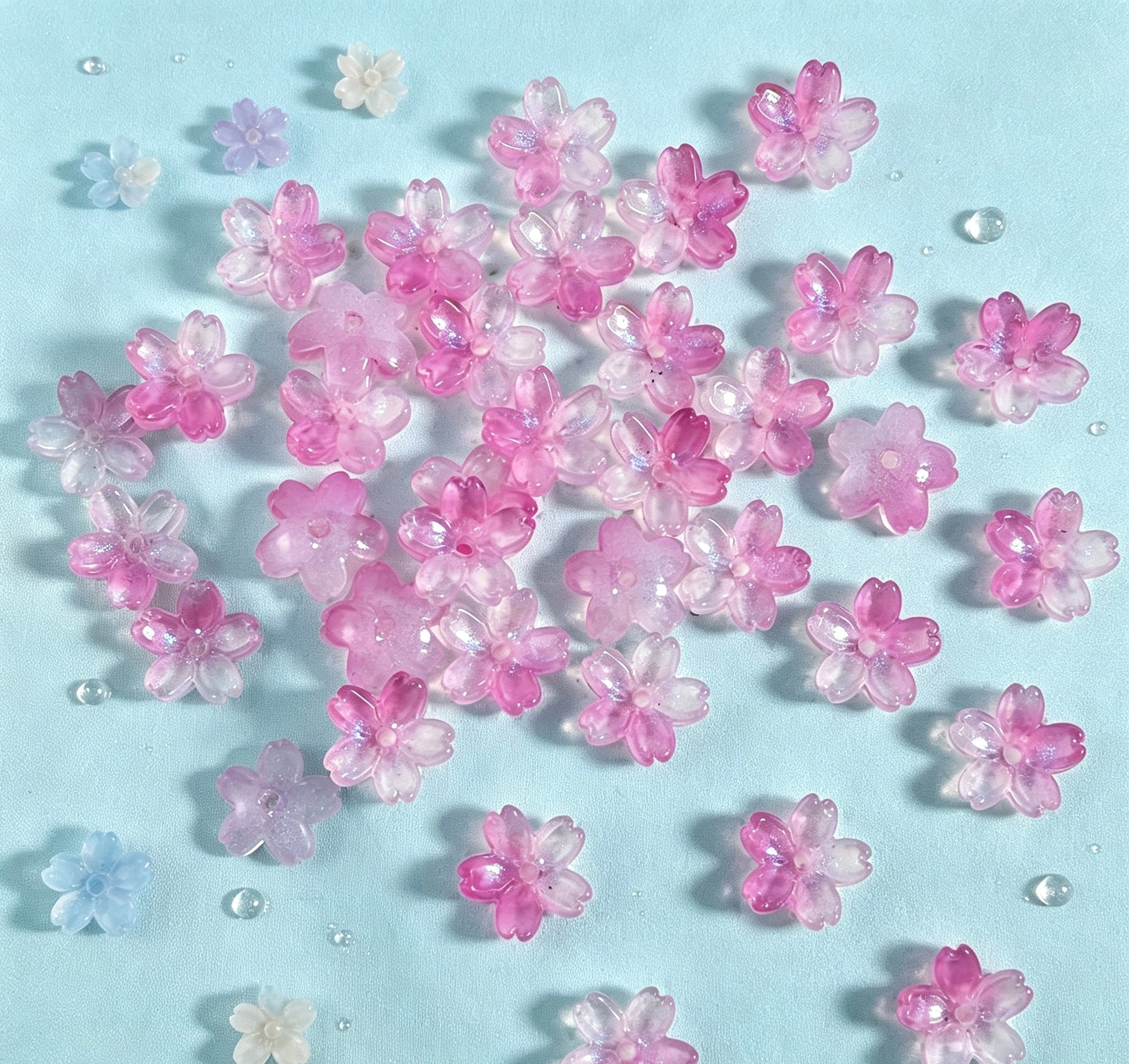 桜花パーツ、五弁桜ガラスビーズ DIYアクセサリー
