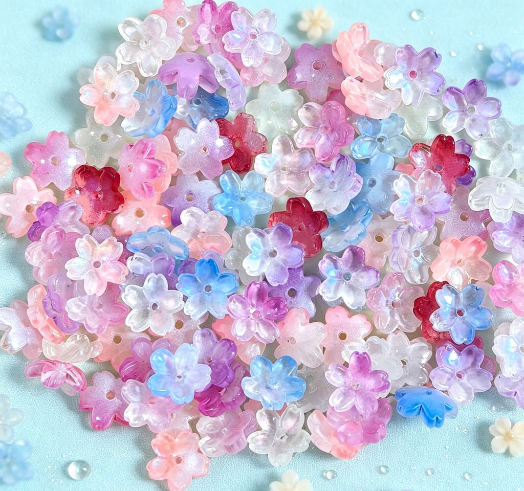 【開封】桜花パーツ、五弁桜ガラスビーズ DIYアクセサリー
