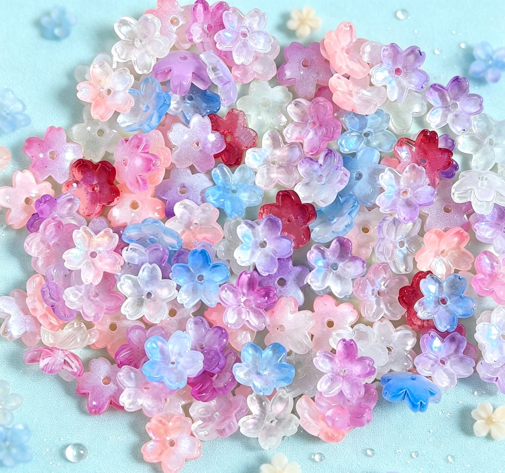 【開封】桜花パーツ、五弁桜ガラスビーズ DIYアクセサリー