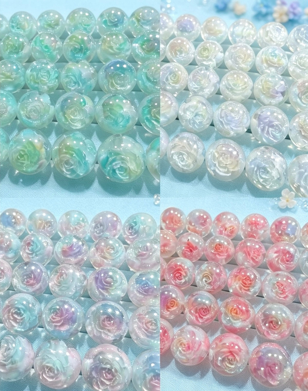 手作りレジンビーズ 内花柄 丸玉 アクセサリーパーツ DIYブレスレット素材16ミリ