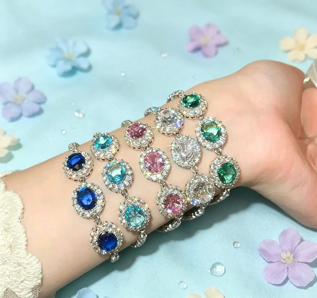 [開封]七色カラーストーンロングタッセルネックレス 細身ブレスレット 華やか手作りアクセサリー