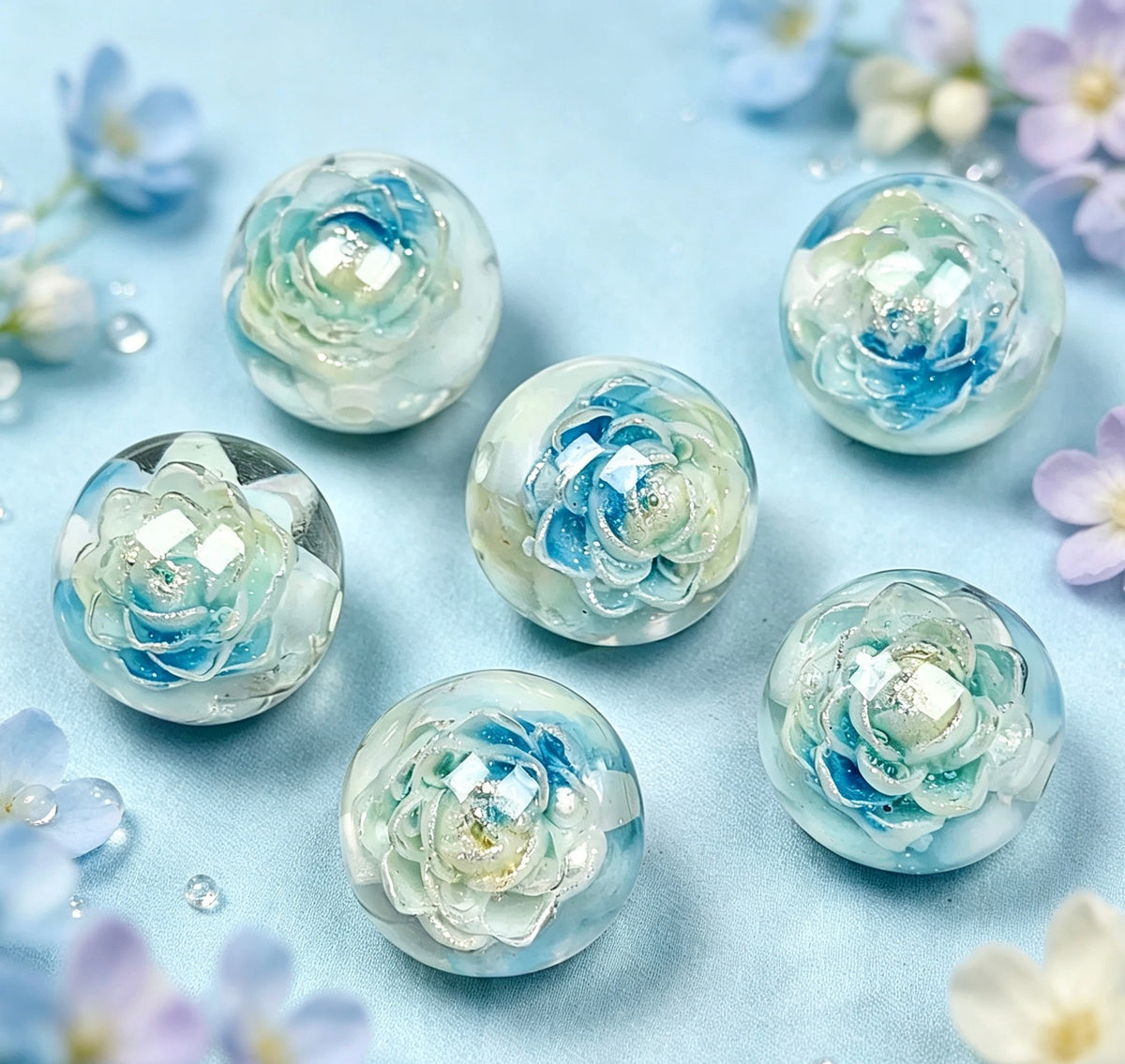 16mm 蓄光花柄レジンビーズ 丸玉 ハンドメイド アクセサリー パーツ