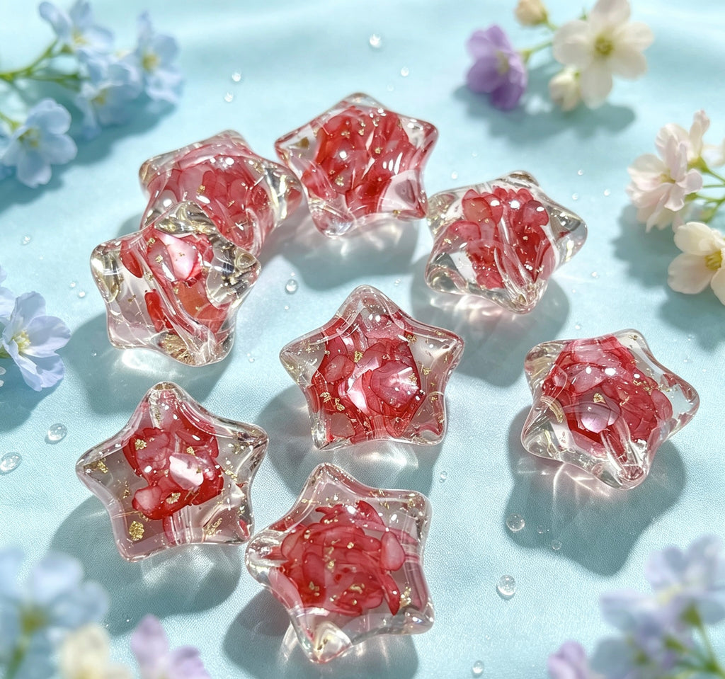 【22mm】スター形メッキレジン穴あきビーズ 散り珠 DIYアクセサリーパーツ